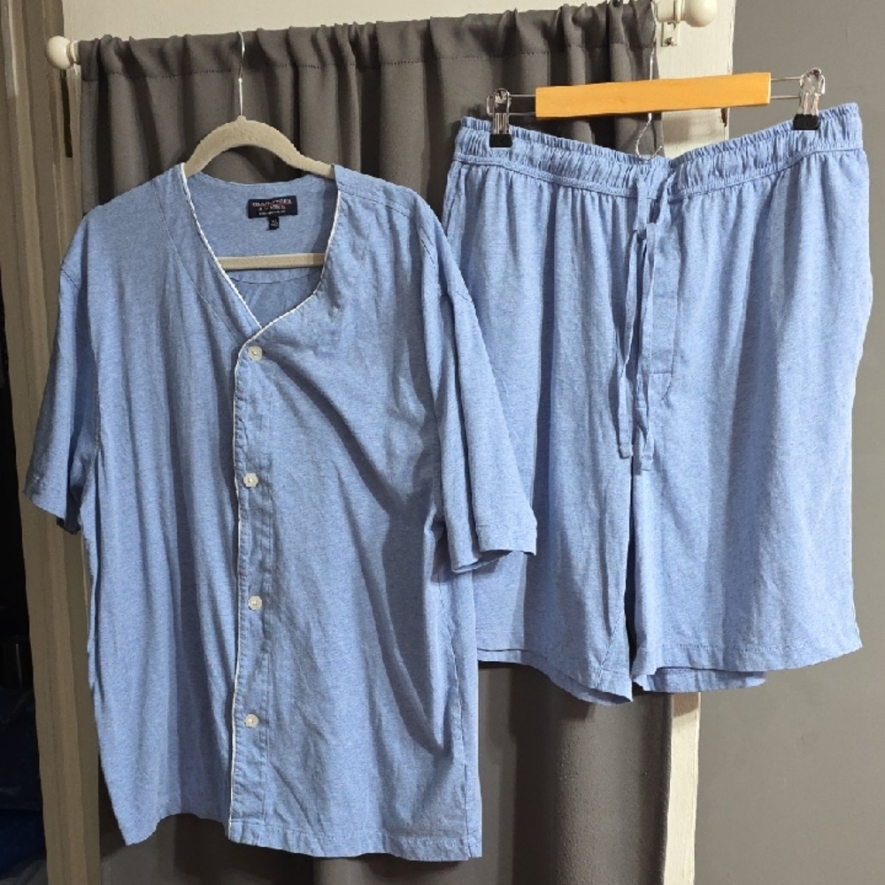 NWOT Roundtree & Yorke Sleepwear Men's Pajamas Blue Buttons Pockets Shorts XLT‎